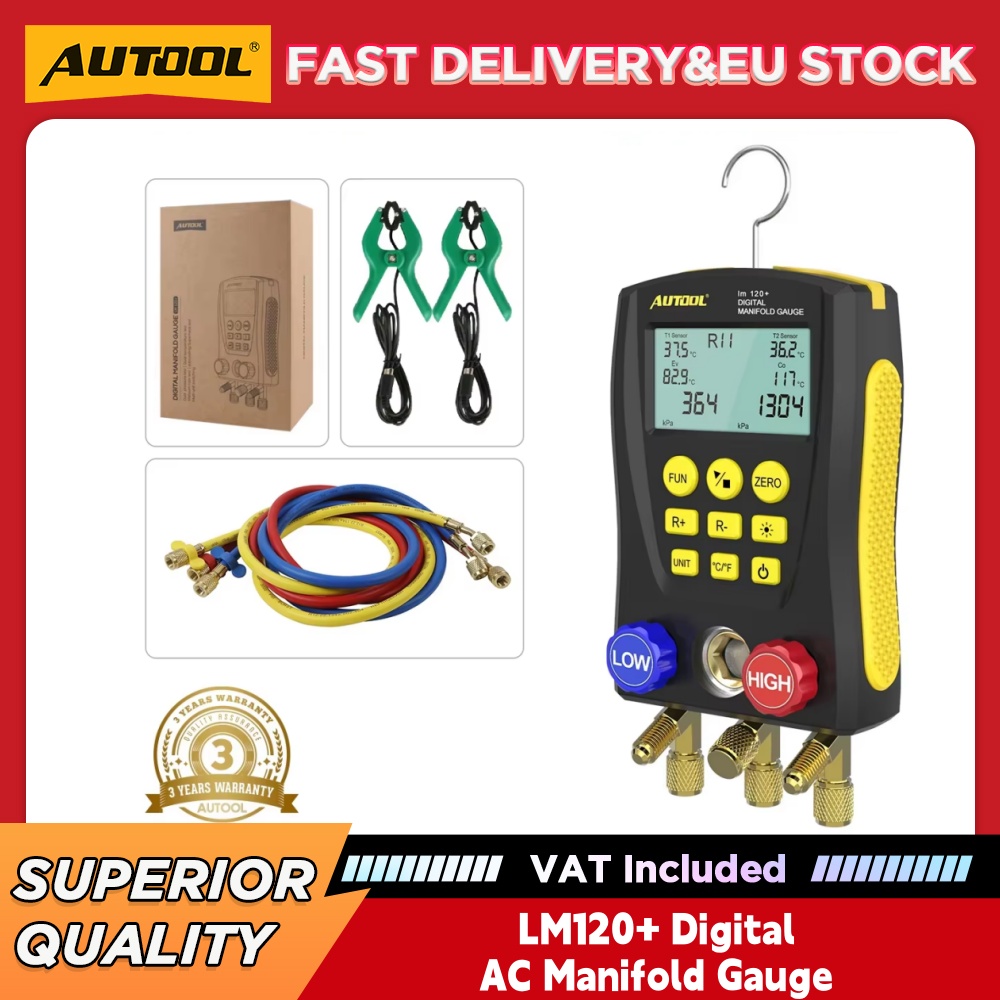 Air Conditioners - AUTOOL LM120+ Digitales Klimaanlagen-Manometer, Intelligenter Kältemittelleckdetektor,