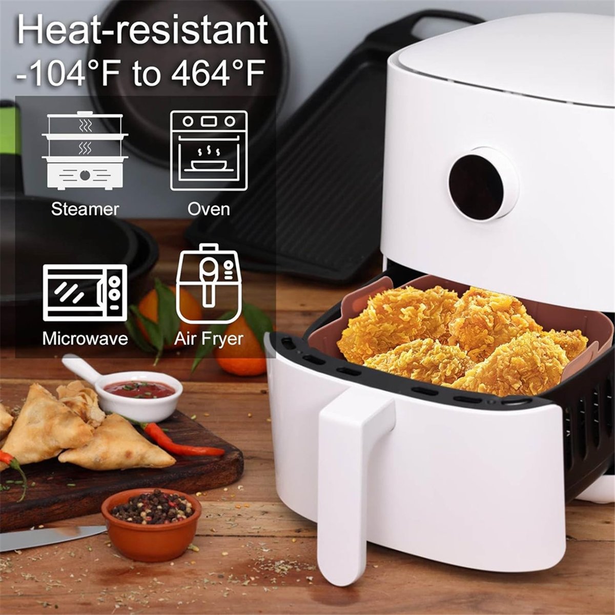 Air Fryer Silicone Pot Liner - M10K 3er-Set Silikon-Einlagen für Heißluftfritteusen, quadratische