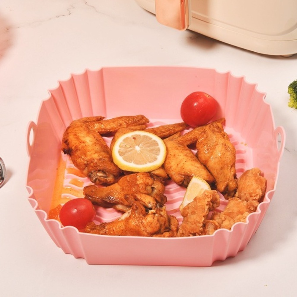Air Fryer Silicone Pot Liner - Antihaft-Silikon-Heißluftfritteusen-Einlagen, Backformen-Einlagen, Zubehör für Brathähnchen, Backkorb,