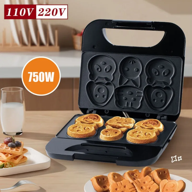 Mini Waffle Maker Machine - Haushalts-Cartoon-Keksmaschine US 110V Donut-Maschine Schwarz 7-Loch-Rundkuchenmaschine